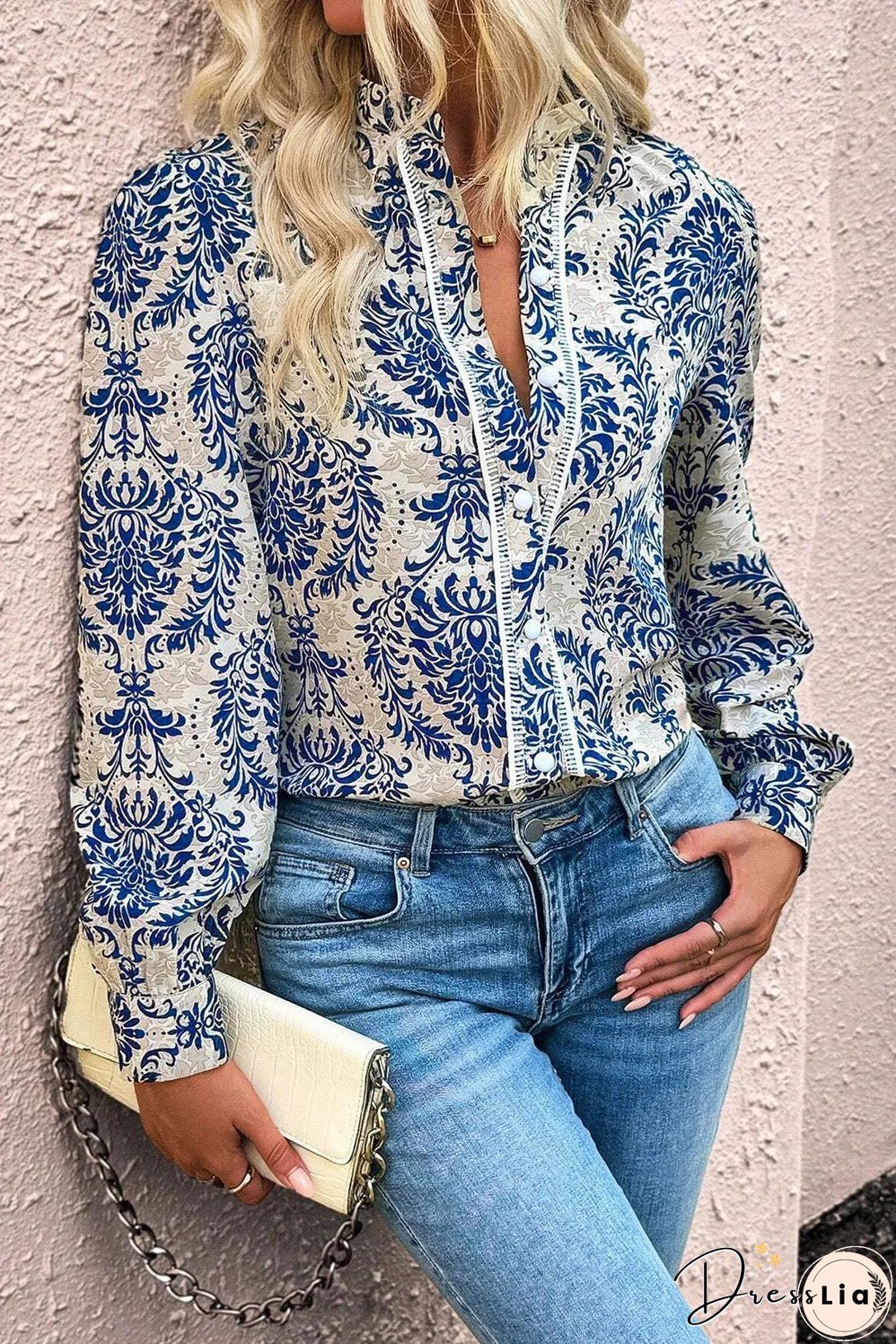 Printed Mock Neck Long Sleeve Shirt