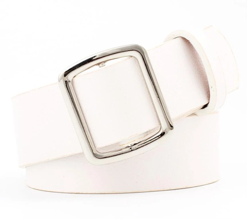 New Women Fashion Circle Buckle PU Leather Belt Women Chic Pure Color Faux Leather Belts