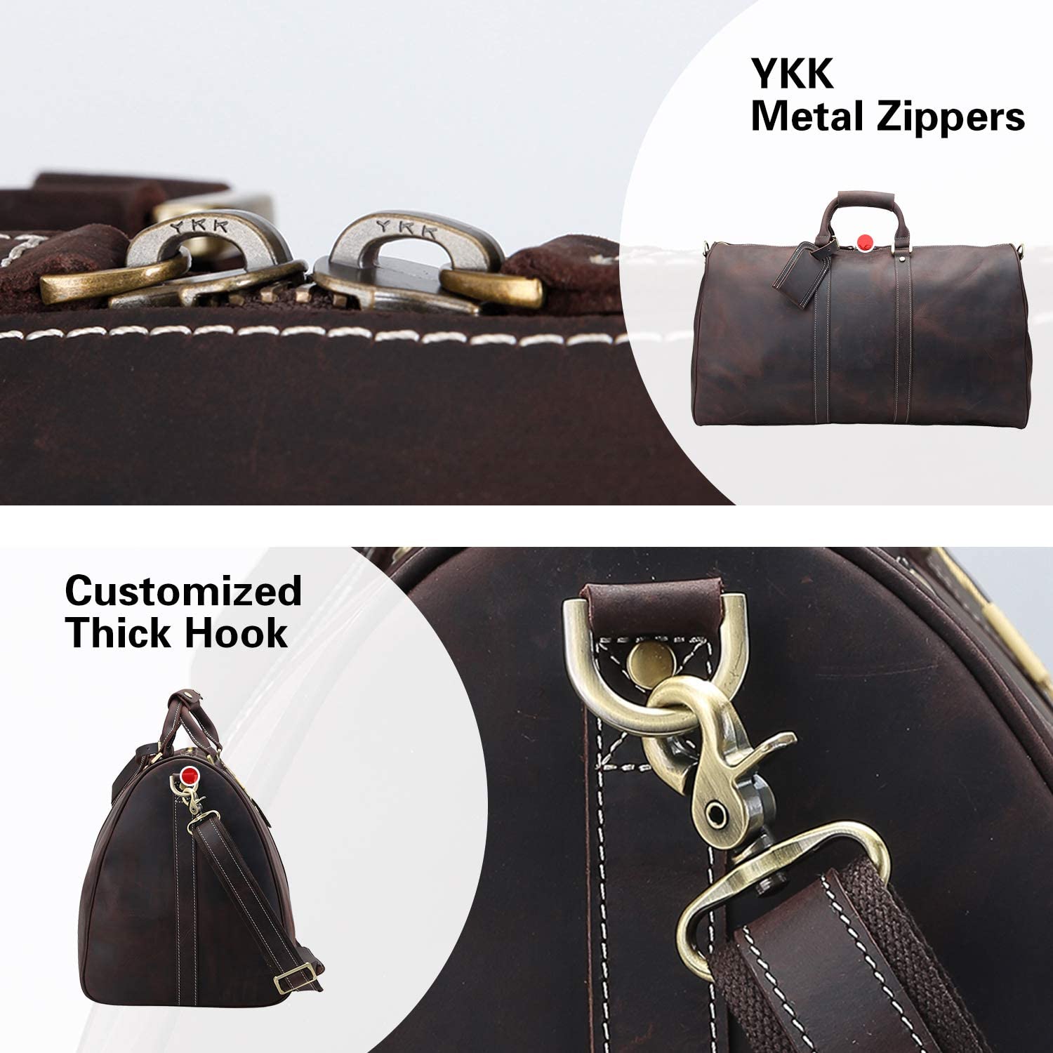 22 Inch Full Grain Leather Travel Duffel Weekender Bag Overnight Duffle Bag For Men