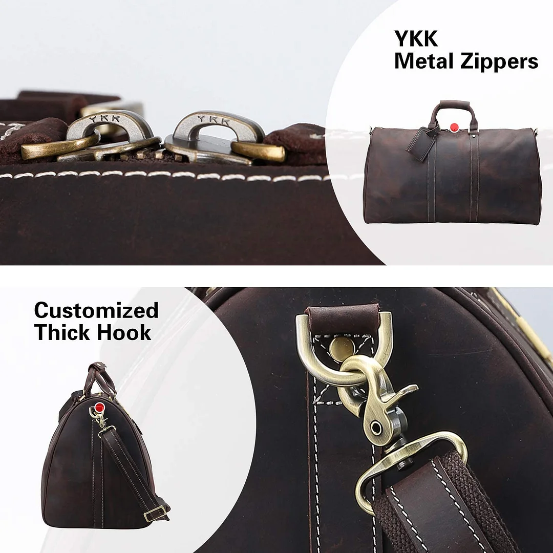22 Inch Full Grain Leather Travel Duffel Weekender Bag Overnight Duffle Bag For Men