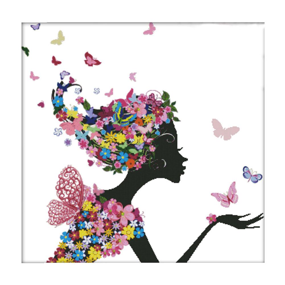 

Woman In Flowers - 14CT Stamped Cross Stitch - 71*71cm, 501 Original