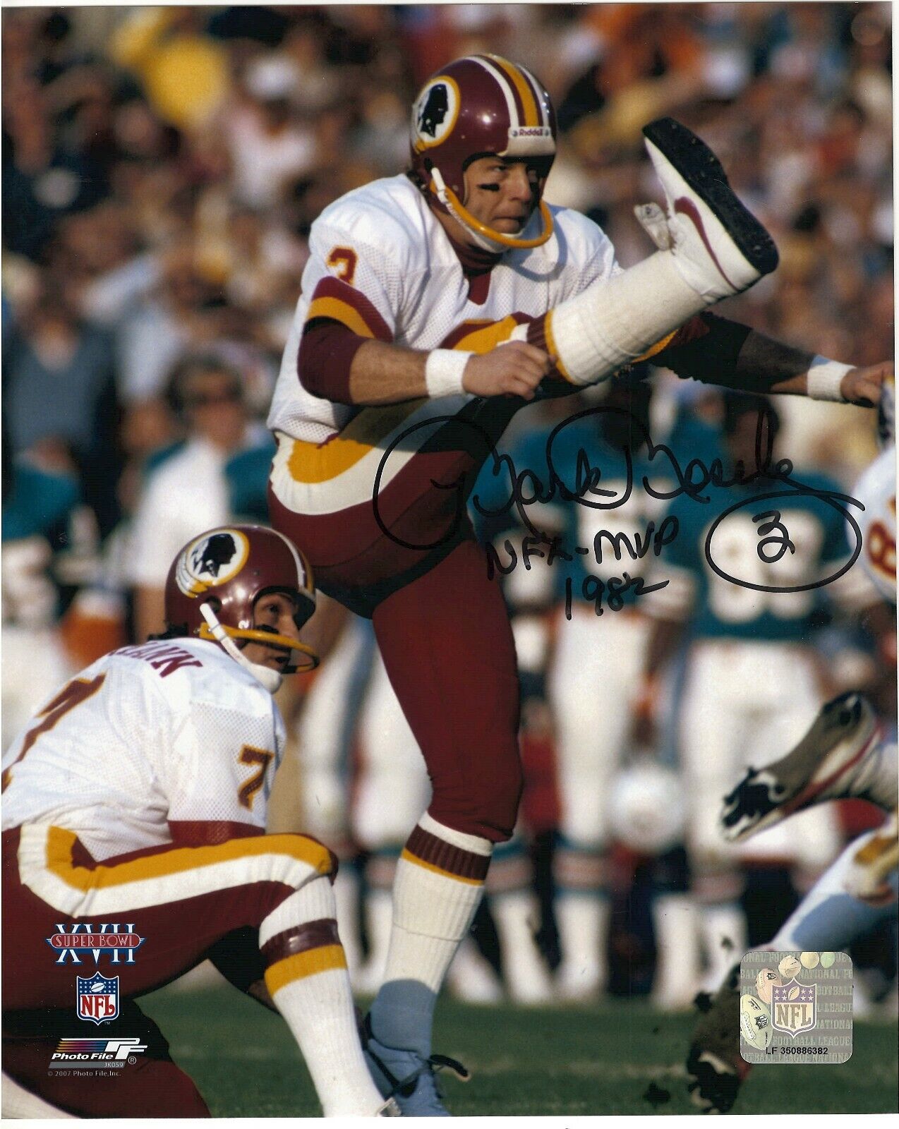 MARK MOSELEY WASHINGTON REDSKINS 1982 NFL MVP RARE SIGNED Photo Poster painting WITH TICKET