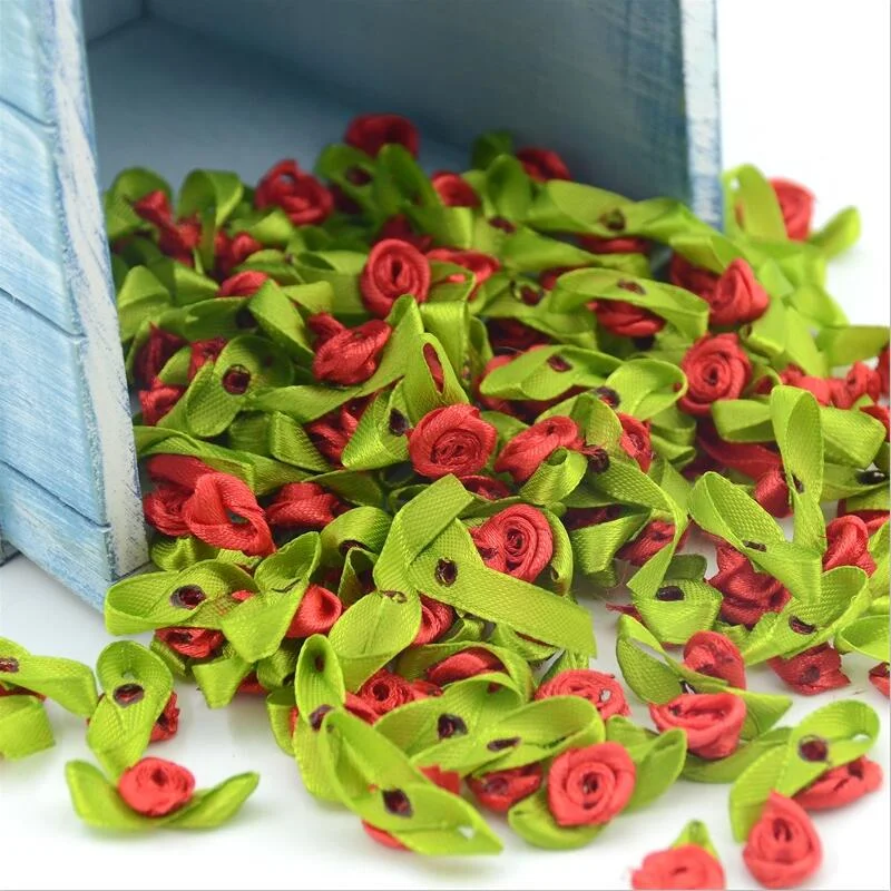 300pcs Mini Satin Ribbon Flower Silk Rose head Ribbon DIY Wedding Bow Appliques Craft Sewing Clothing Accessories  Decoration