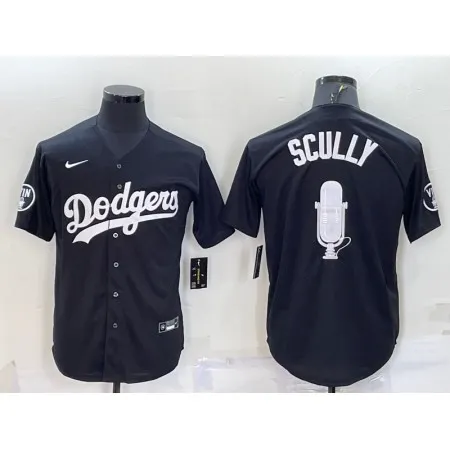Men's Los Angeles Dodgers #67 Vin Scully Black Big Logo With Vin Scully Patch Stitched Jersey M0C9