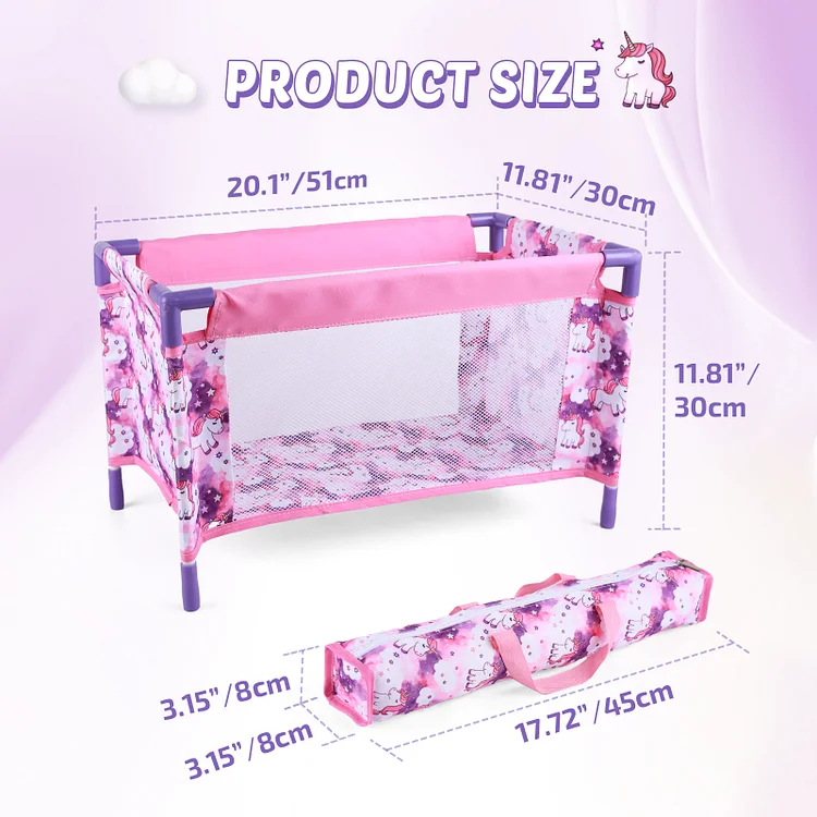 17"-22" Purple Retractable Love Printed Bed for Reborn Baby 2-Pieces Living Accessories