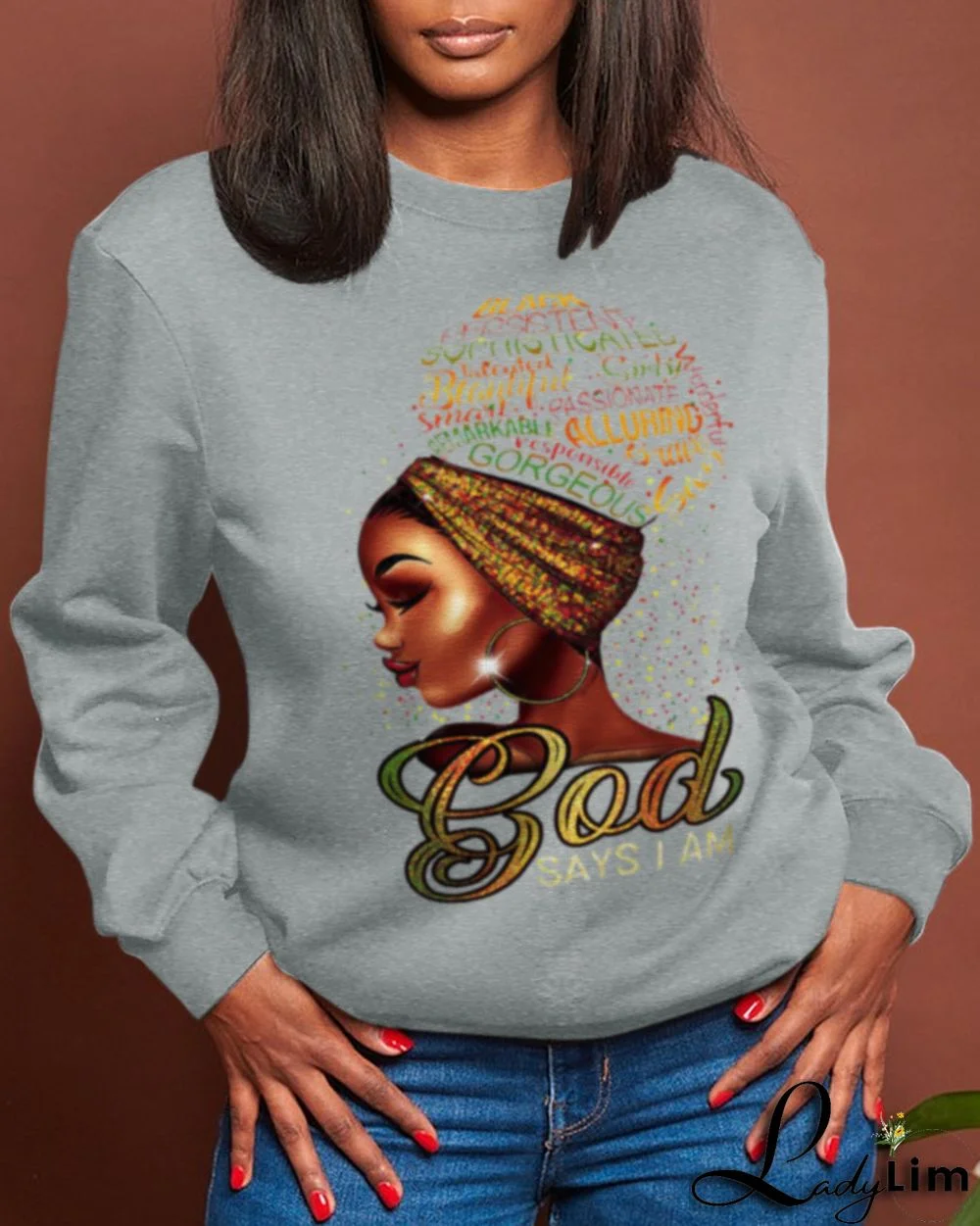 Blue Street Vintage Print Patchwork Letter O Neck Tops