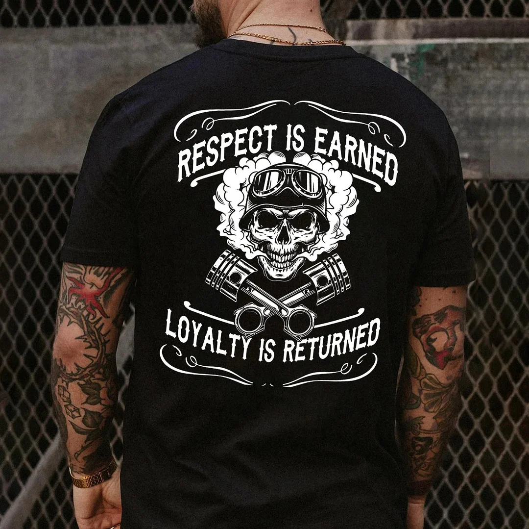 RESPECT IS EARNED LOYALTY IS RETURNED Helmet Skull&Piston Print Men's T-shirt
