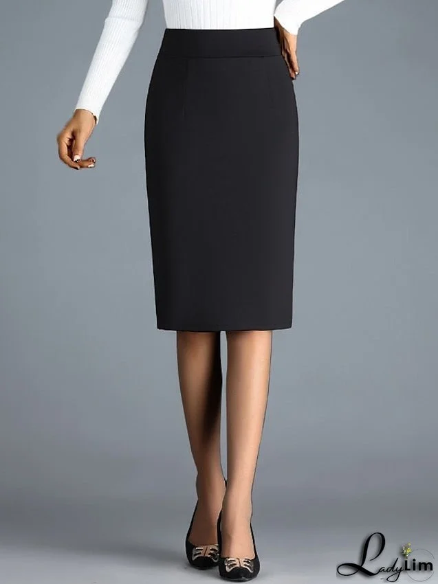 Women's Skirt Midi Bodycon Work Skirts Black Skirts Winter Split Ends Fashion Daily Office / Career Daily M L XL