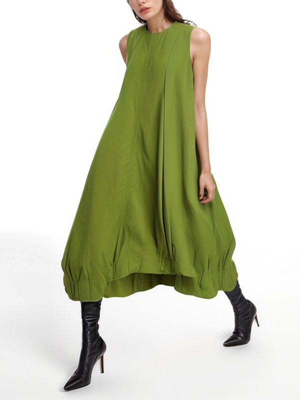 Loose Sleeveless Ruched Hem Midi Dress