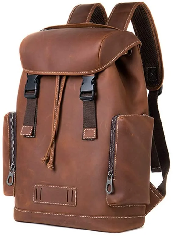 Men's Crazy Horse Leather Backpack Vintage Travel Office School Top Handle Bag
