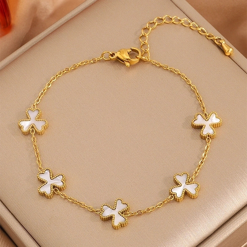 Elegant Minimalist Classic Style Shamrock 304 Stainless Steel Cable Chain Bracelets In Bulk