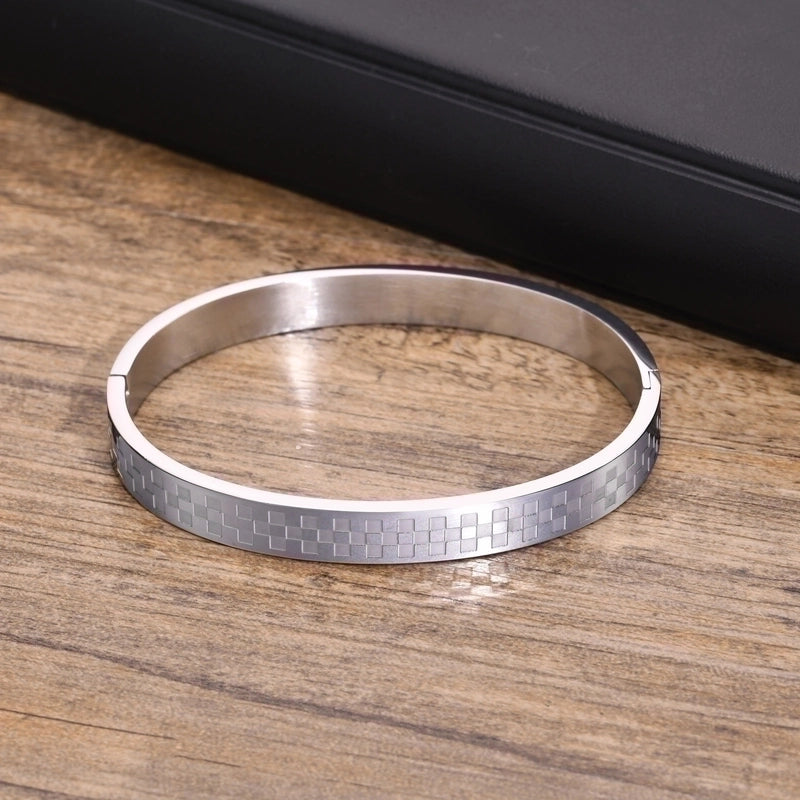 Minimalist Classic Style Plaid 304 Stainless Steel Bangle In Bulk
