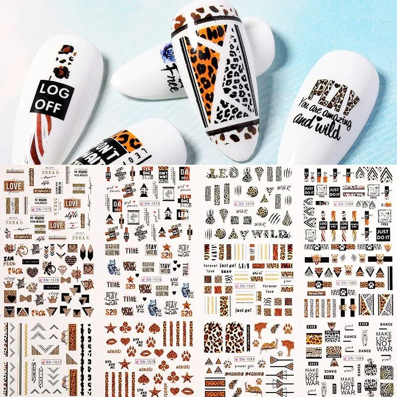 12 Styles Harunouta Nail Water Decals Maple Leaves Geometric  Line Nail Water Stickers Slider Nail Art Decoration Wraps-Nail Inspo