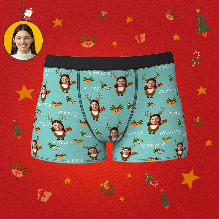 Custom Face Reindeer Christmas Boxer Merry Christmas