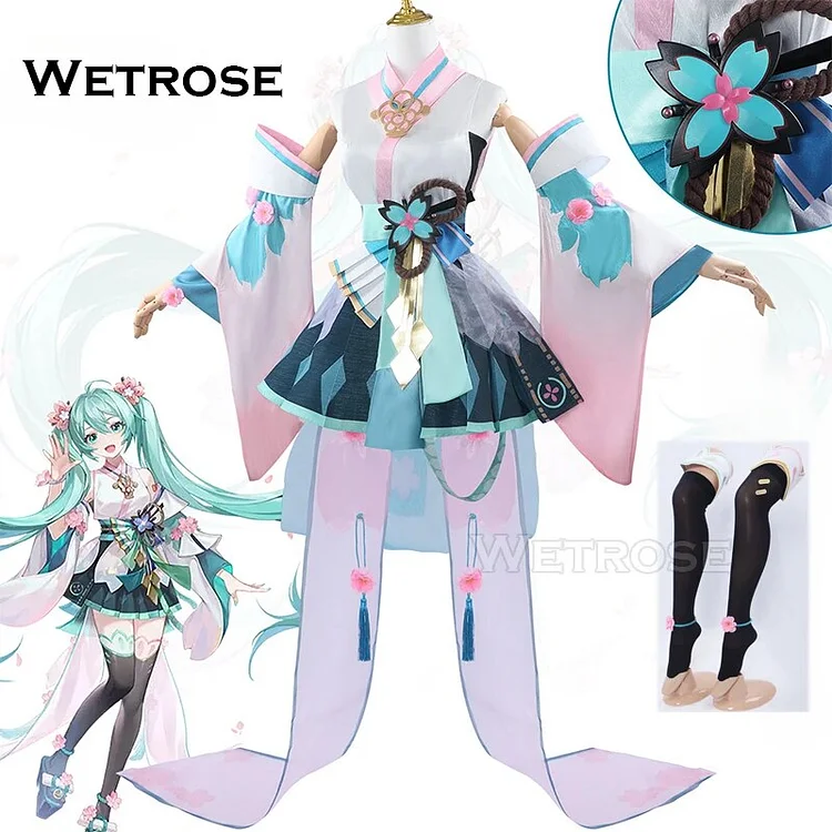 【Wetrose】Hatsune Miku Onmyoji Default Unevolved Cosplay Costume Fairy Dress Kimono Yukata Wig Full Set 