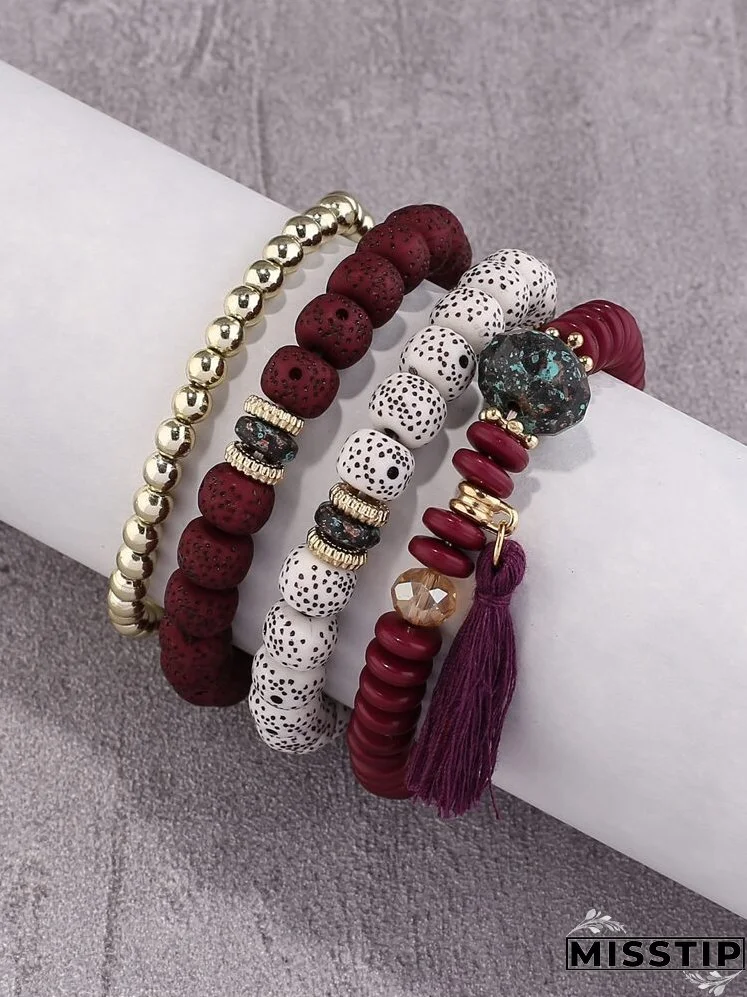 4pcs Tassel Decor Braided Bracelet