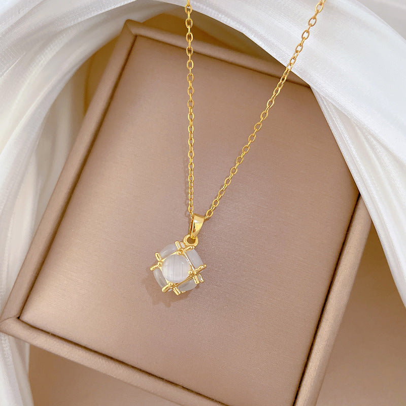 Cat’S Eye Ball Simple Personality Fashion Gorgeous Necklace Female Versatile Clavicle Chain Titanium Steel