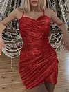 Sexy Spaghetti-Neck Shiny Ruffled Asymmetric Mini Dress