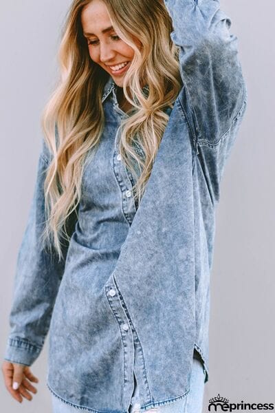 Button Up Dropped Shoulder Denim Top