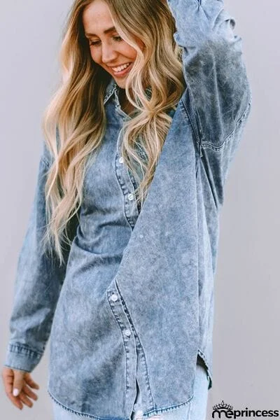 Button Up Dropped Shoulder Denim Top