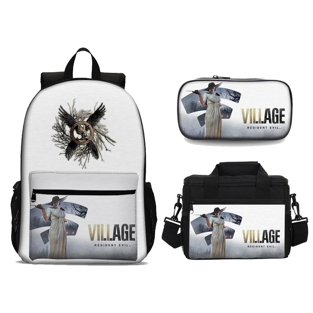 Resident Evil Village Backpack Set School Backpack Pencil Case Lunch Bag 3 in 1 for Kids Teens