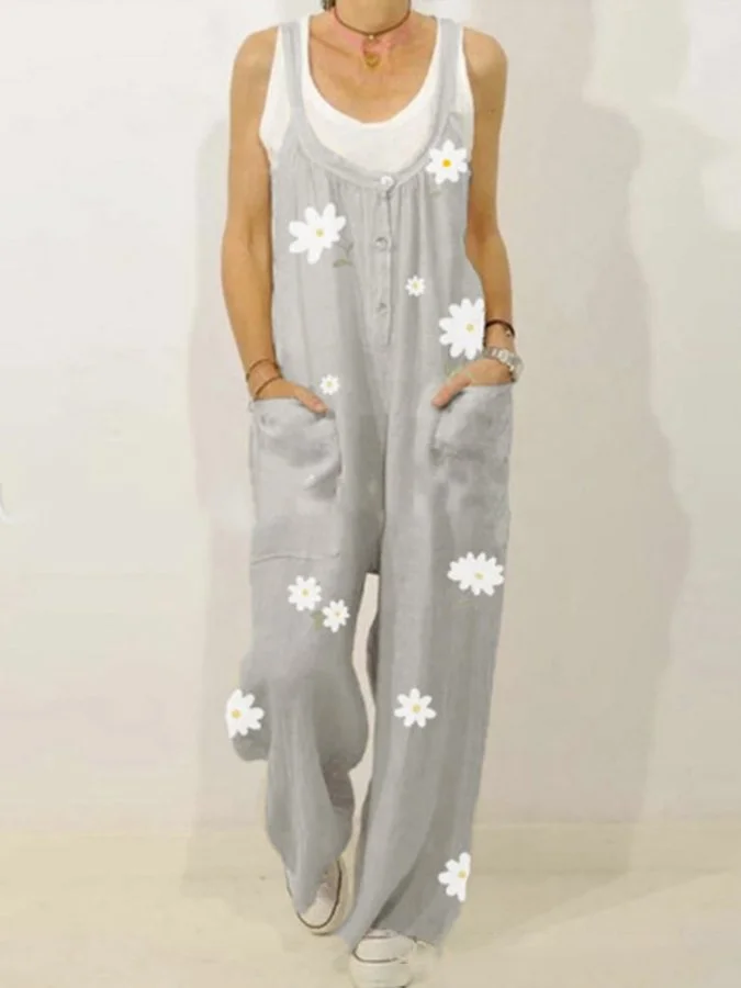 Women's Printed Casual Loose Strap Jumpsuit