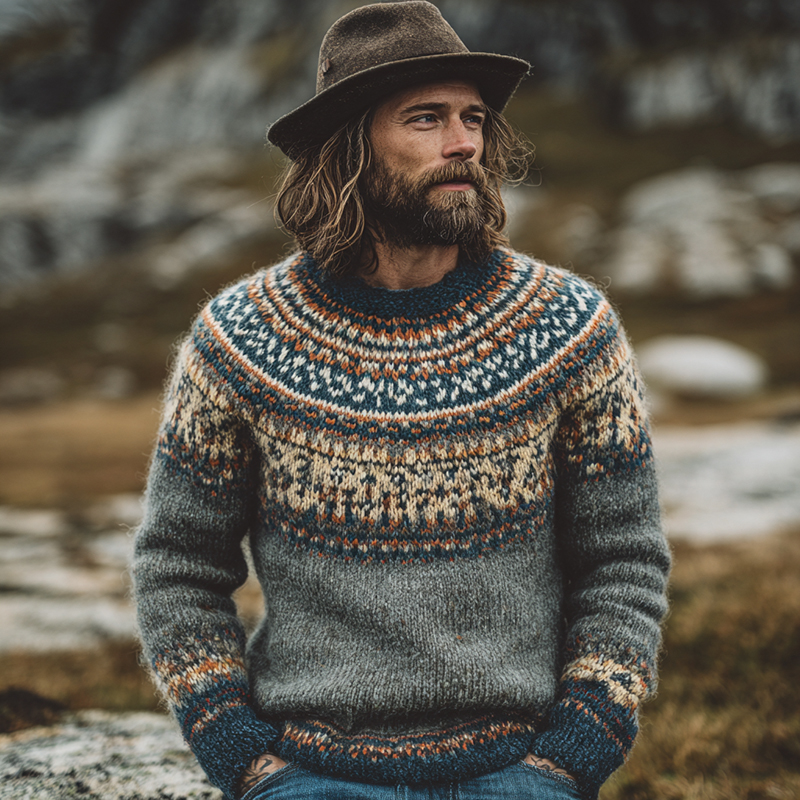 Vintage Fair Isle Norwegian Knit Jacquard Crew Neck Sweater elevenforest