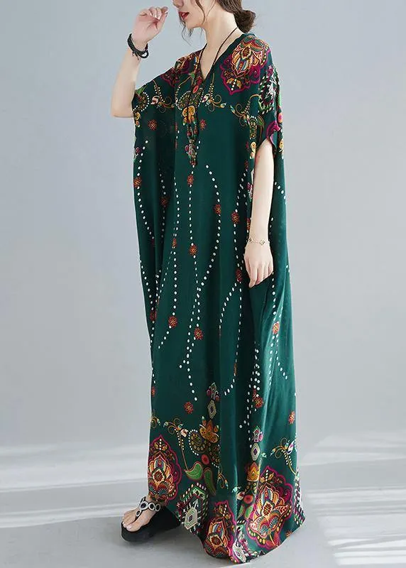 Women Blue Print Tunic Top V Neck Plus Size Spring Dresses