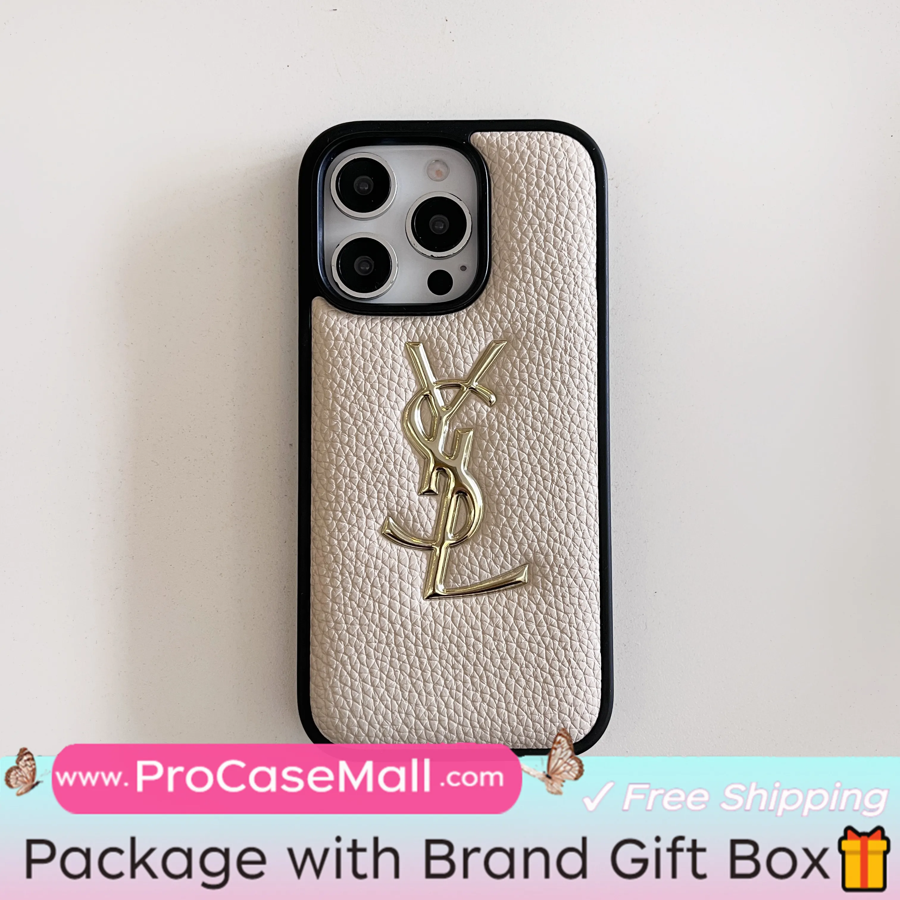 GOLD STAMPING GOLD PRINTED YSL LEATHER APPLE IPHONE CASE