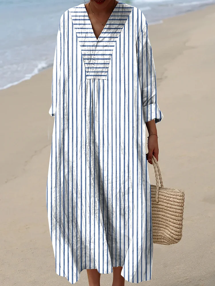 Women's Minimalist Blue Art Lines Art Print Dress