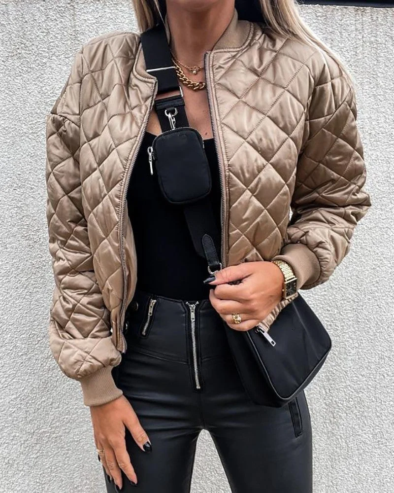 Quilted Long Sleeve Zipper Design Puffer Jacket
