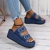 Gioiacombo&trade; Pantofole con zeppa con suola spessa in denim alla moda da donna