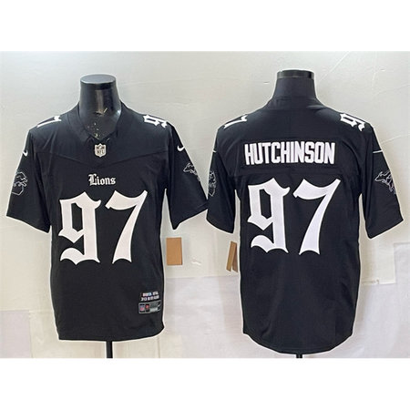 Men's Detroit Lions #97 Aidan Hutchinson Black 2025 F.U.S.E. "Gothic Motor Grit Edition" Vapor Limited Stitched Football Jersey