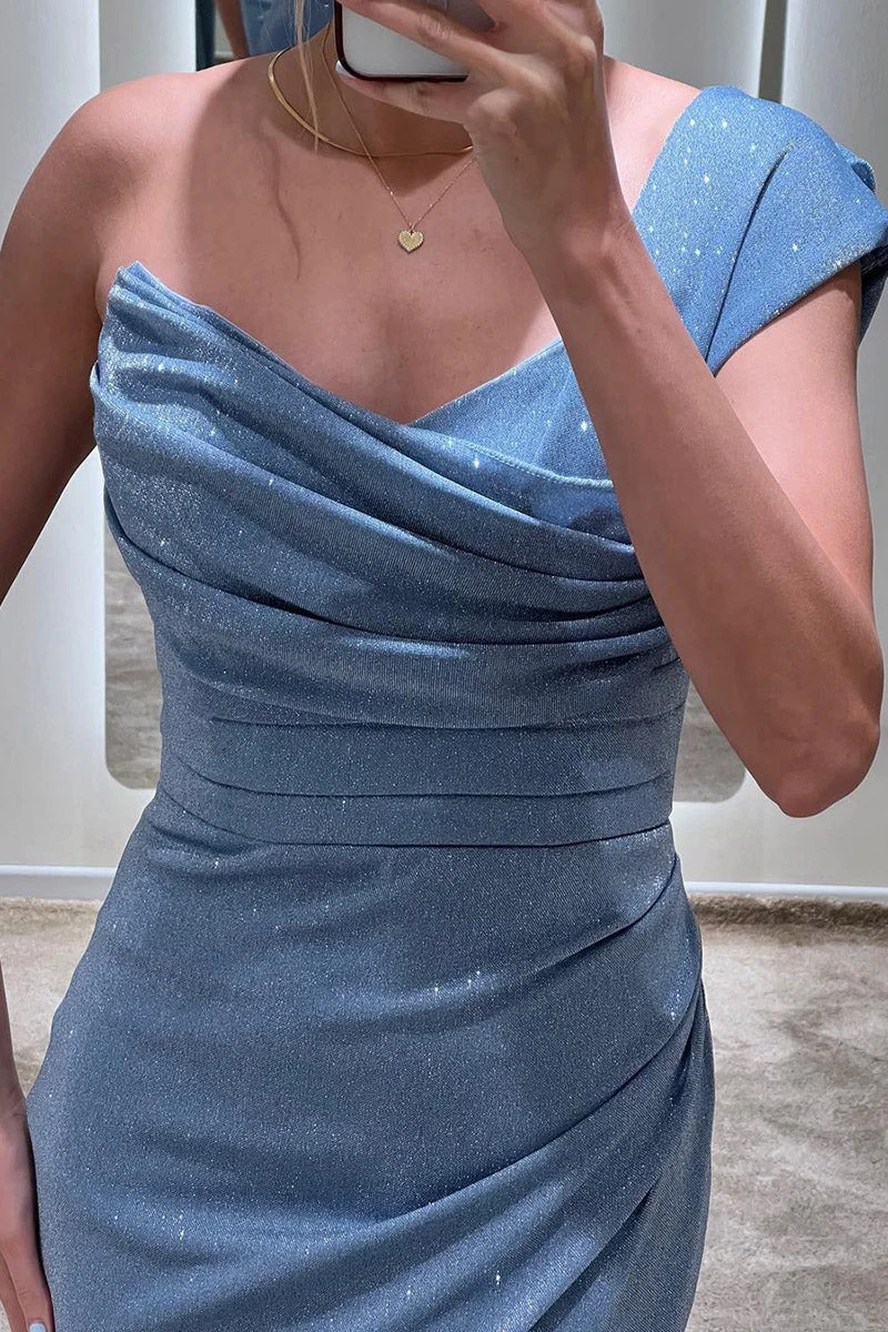 Chic Blue One Shoulder Evening Dress Blue Formal Dress Y5723 main image 1