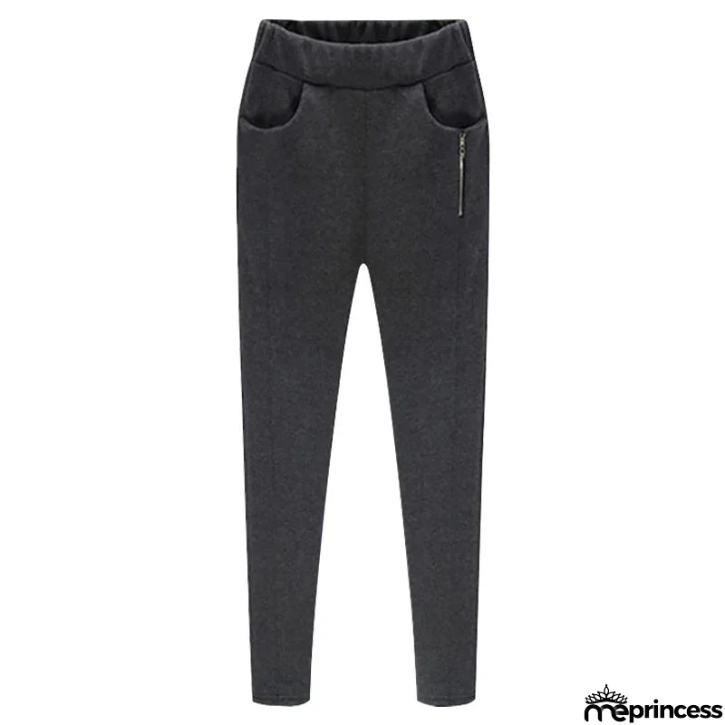 Women's Polyester Mid Elastic Waist Closure Solid Casual Trousers