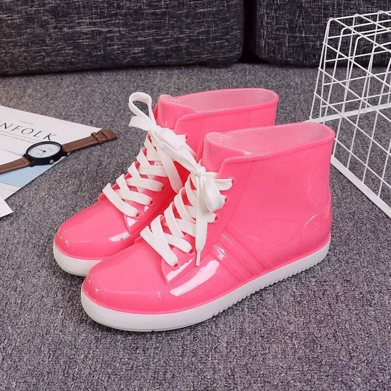 Leopard Women's Rainshoes Waterproof Non-Slip Flat Rubber Shoes Women Rain Boots Short Tube Lace Up Velvet Warmer Winter Boots