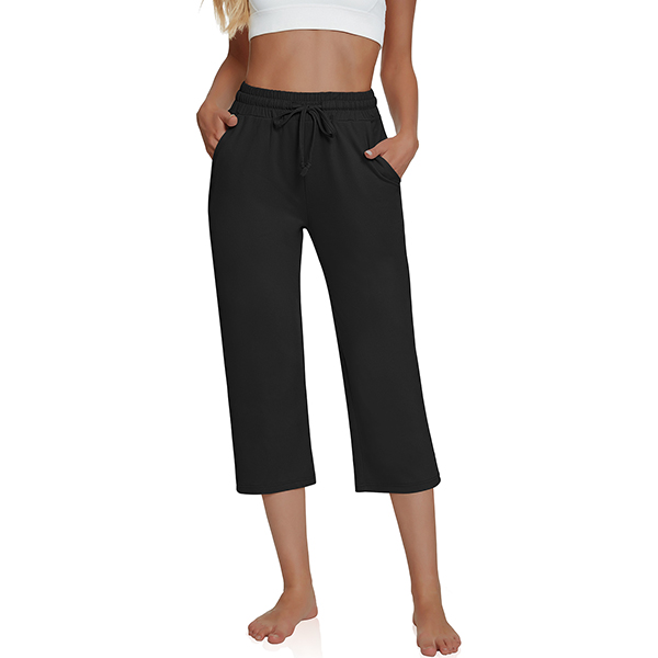 ASKSA Womens 3/4 Capri Pants Wide Leg Crop Trousers Loose Comfy Drawstring  Lounge Jogging Yoga Sweat Pants Capris with Pockets(Black,S) :  : Fashion