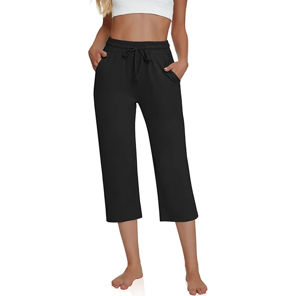 Buy RESHE Womens Capri Pants Loose Yoga Pants Wide Leg Drawstring