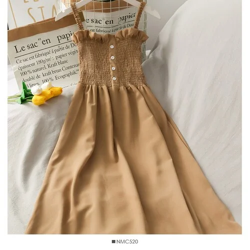 Sleeveless Dress Summer Women Off Shoulder Spaghetti Strap Slim Stretchy Breathable Soft Female Loose  All-match Simple Sweet