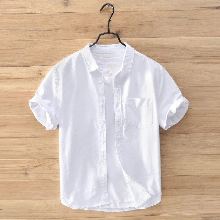 Casual Cotton And Linen Short Sleeves Pocket Shirt
