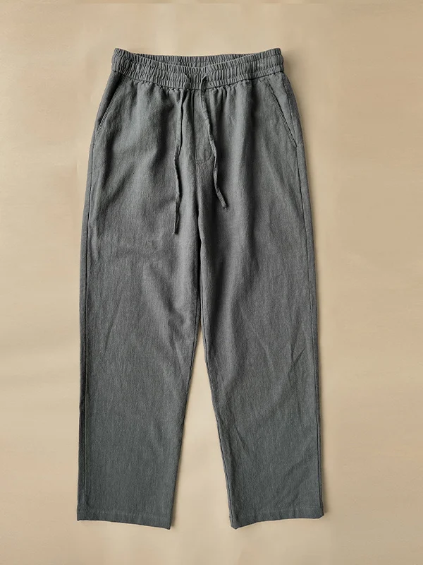 【SATIIIZ】Tena Heart Pocket Cotton Pants Men's Casual Solid Slant Pocket Elastic Waist Drawstring