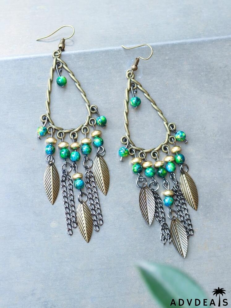 Leaf & Chain Charm Earrings