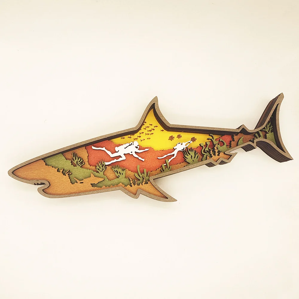 Purexcellent&trade; New creative home desktop wood carving shark handicraft decoration
