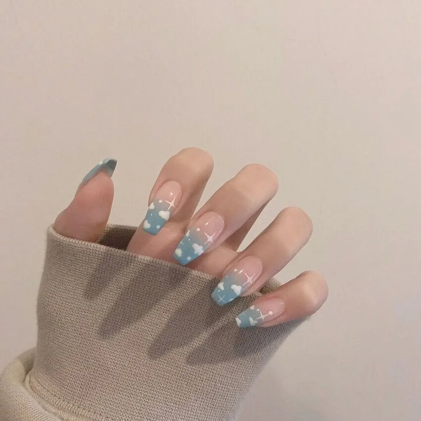 24pcs/Set French False Nails European Detachable Fire Design Coffin Press On Nails Ballerina Nail Art Tips with Glue Faux Ongles-Nail Inspo