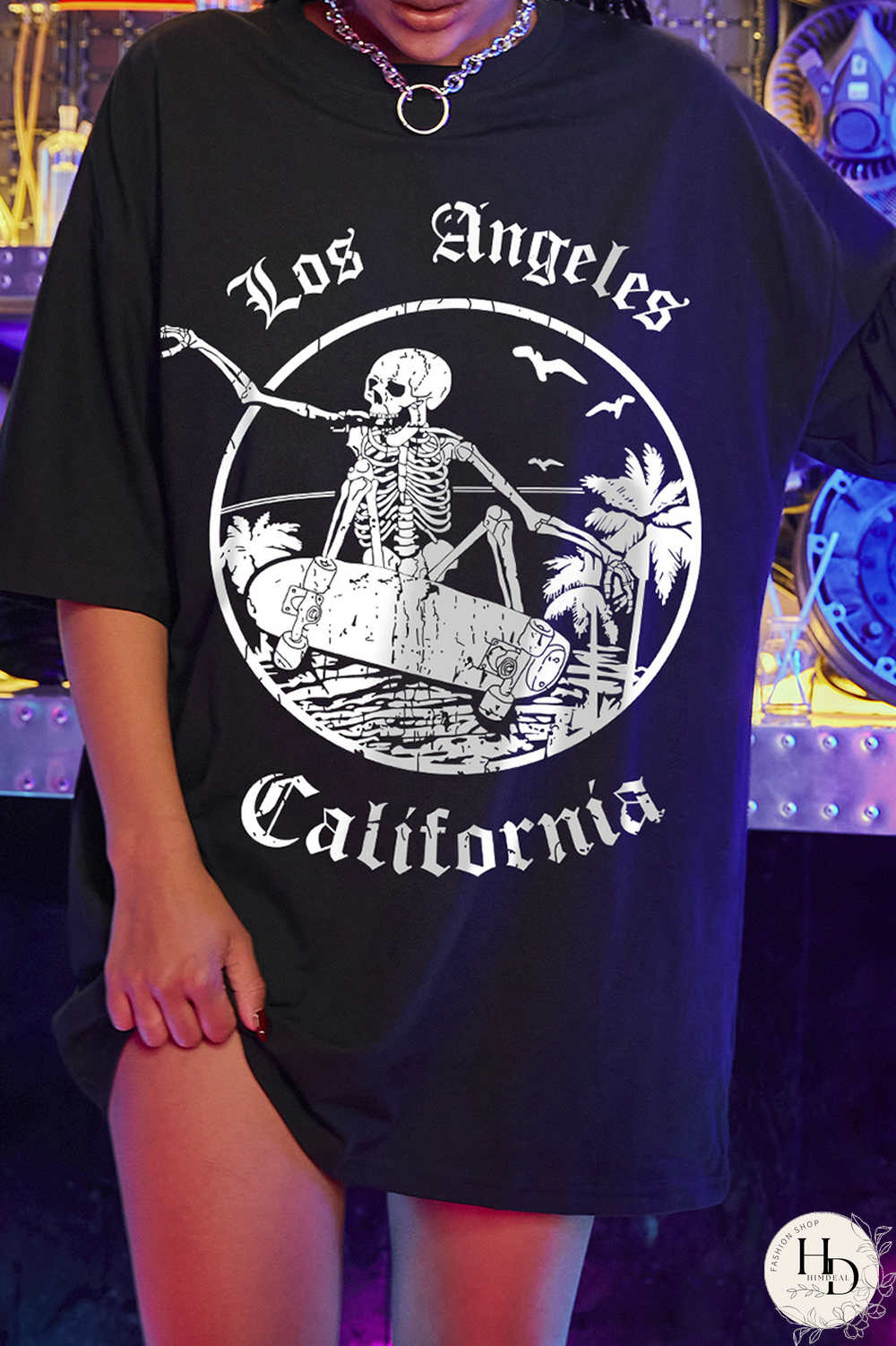 Black Casual Print Split Joint O Neck T-Shirts