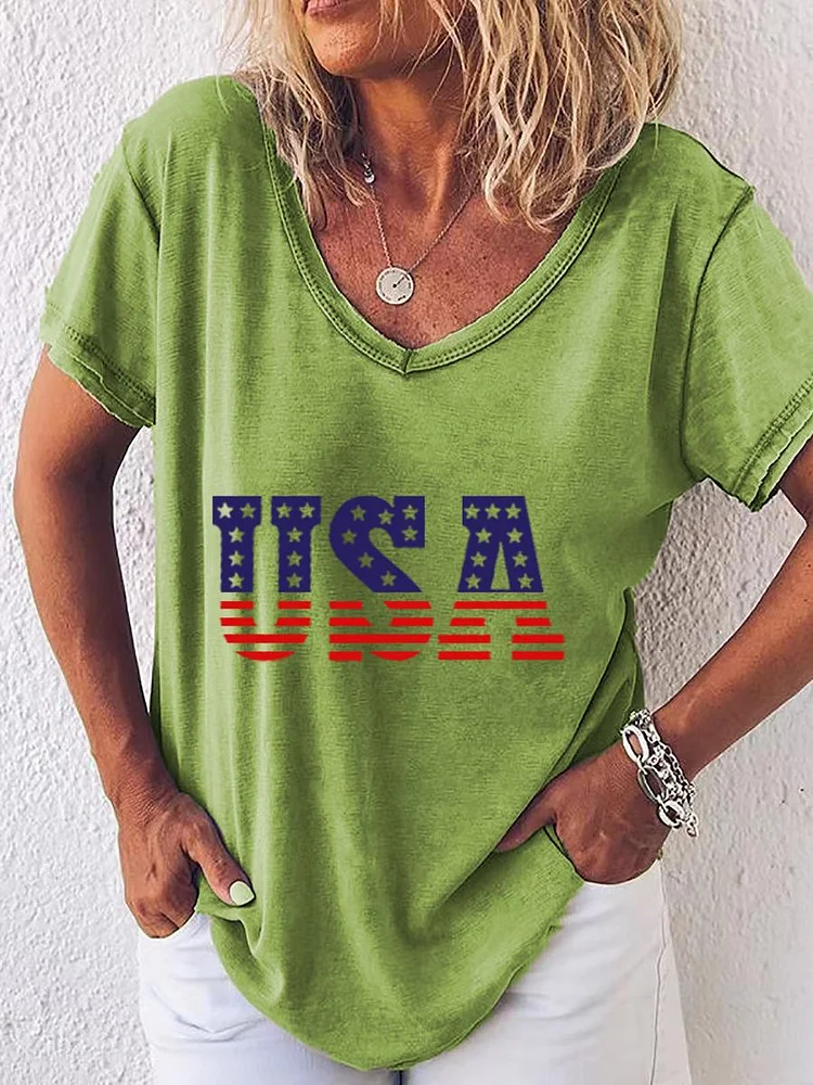 American Independence Day V Neck T-shirt-00126