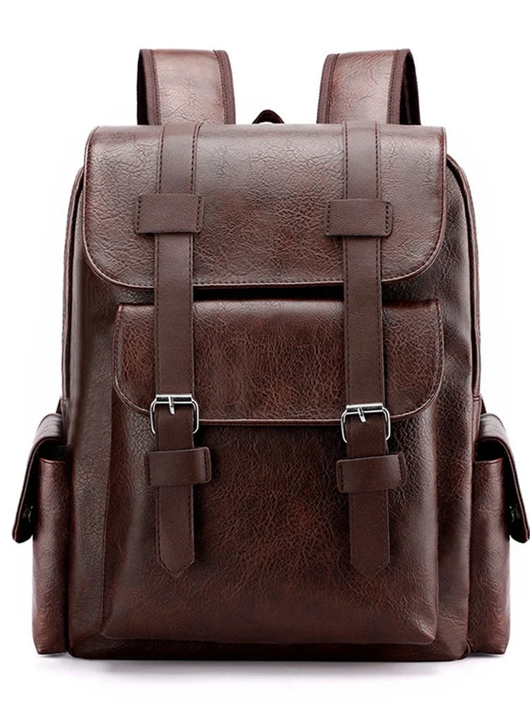 Vintage Double Buckle Utility Leather Backpack