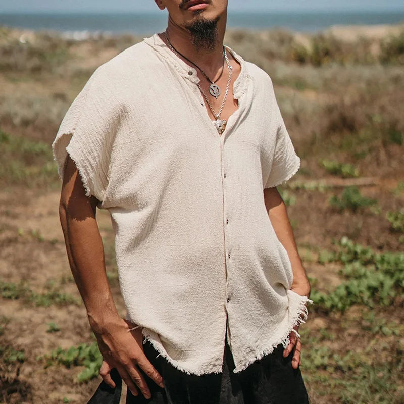 Resort Solid Color Cotton Linen Men's Shirt