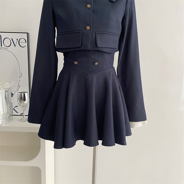 Y2K 3 Piece Set Women Cropped Coat + Long Sleeve Shirt + High Waist Halter Ruffles Mini Dress Korean Chic Fashion Sexy Outfits