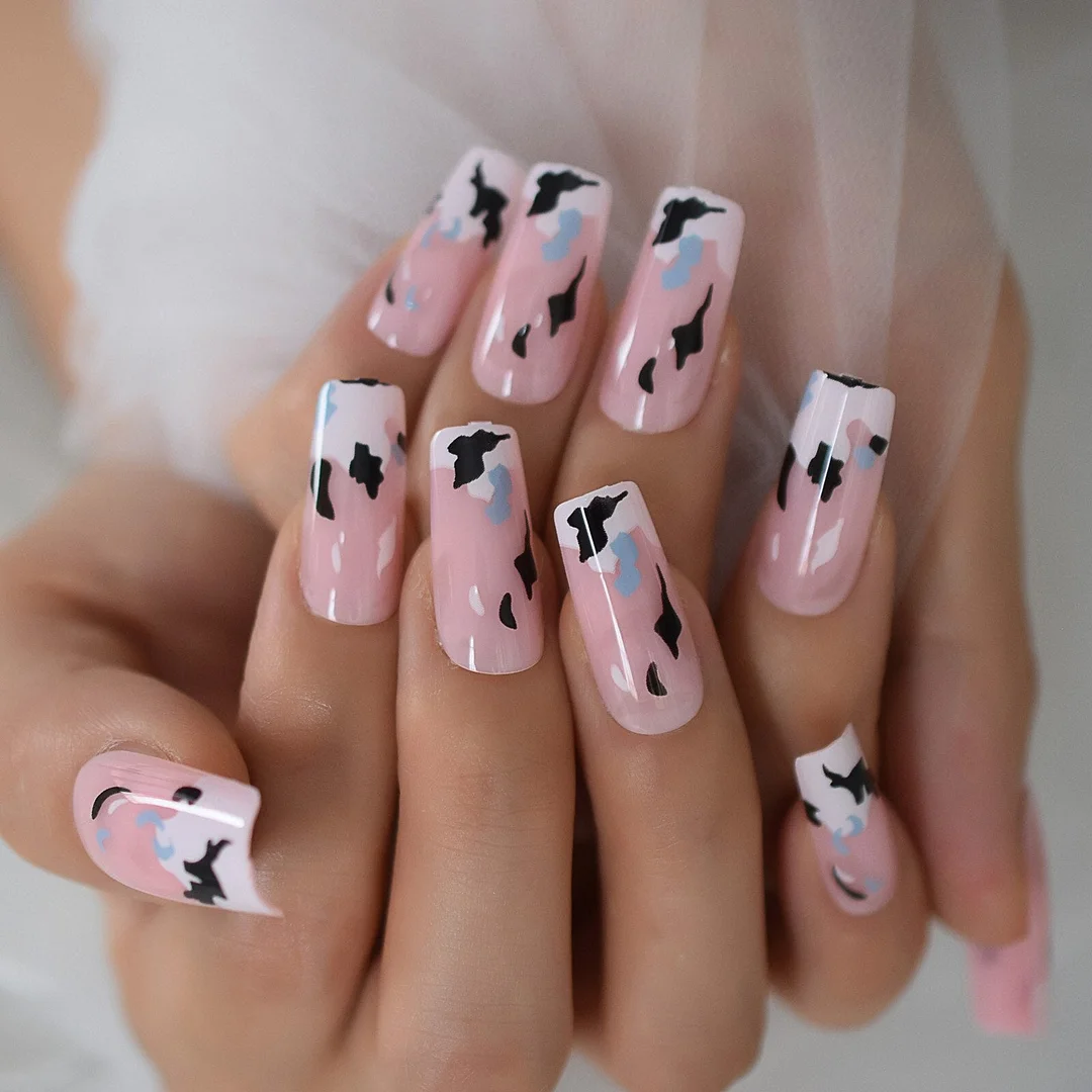 Fake Nails With Golden Glitter Own Designs Press On Pattern Full Cover Fingernail Tips Coffin Medium Colorful Lovely Nail Supply-Nail Inspo